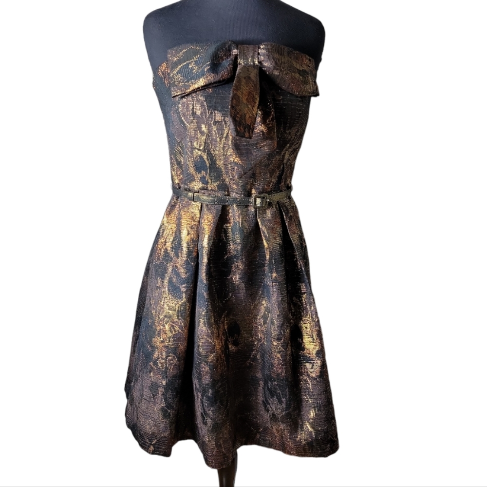 Eva franco Anthropologie strapless floral brocade design dress size 6